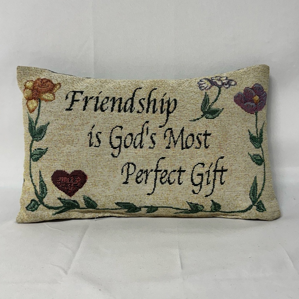 Handcrafted Vintage Needlepoint Pillow “Friendship Is God’s Most Perfect Gift”
